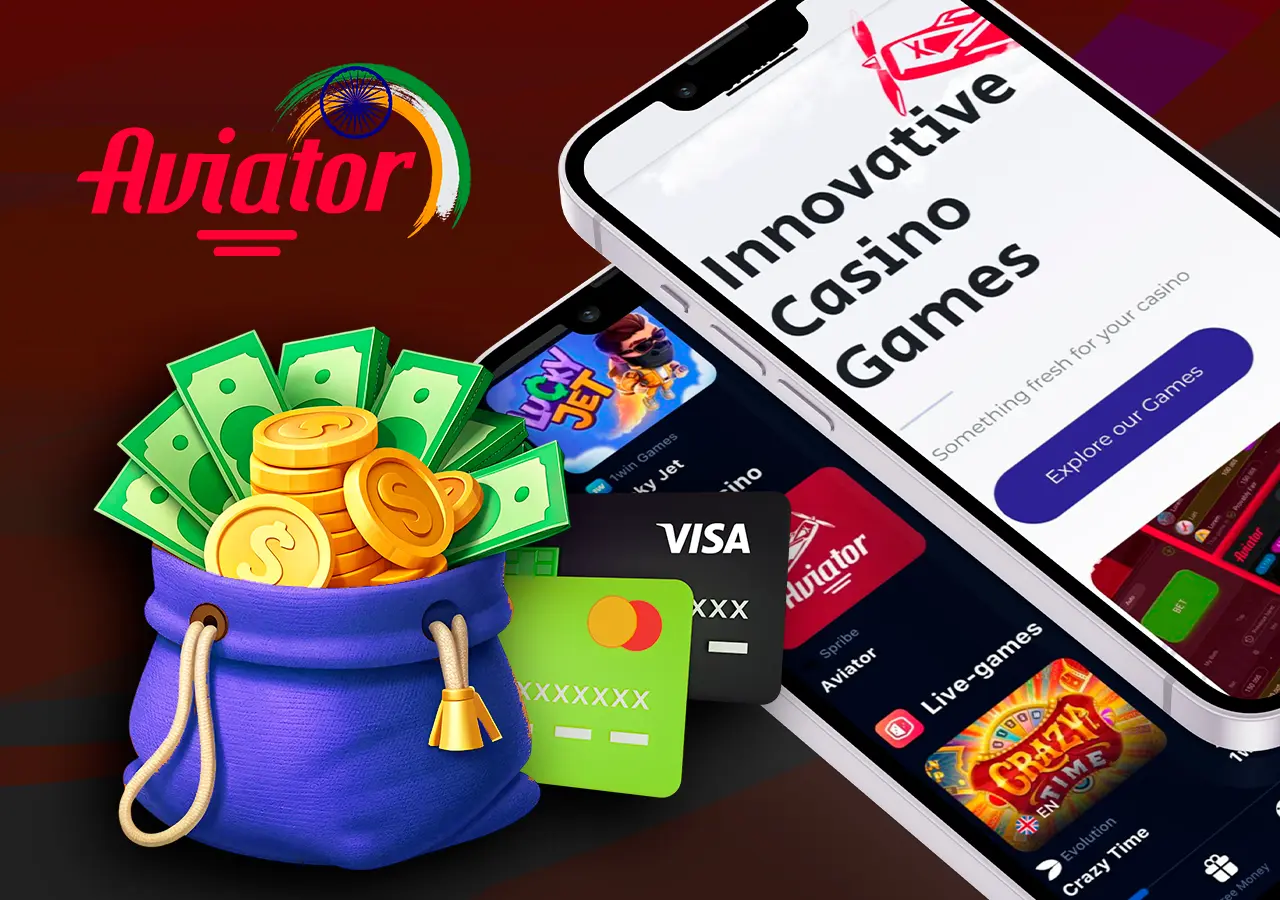 Casino games including Aviator, coins and bank cards as a withdrawal symbol